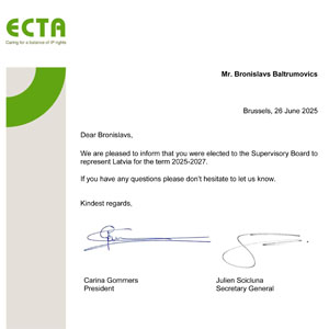TRIA ROBIT Representative Re-Elected to ECTA Supervisory Board TRIA ROBIT Representative Re-Elected to ECTA Supervisory Board